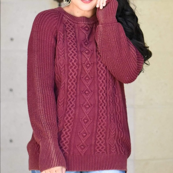Burgundy Balloon Sleeve Sweater - Picture 2 of 3